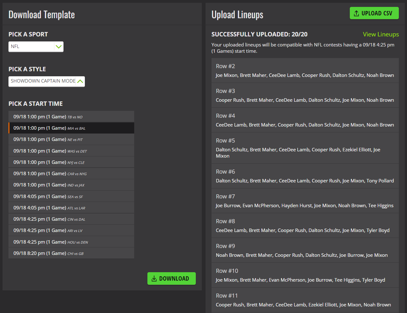 Bulk Entering DraftKings Run The Sims